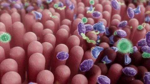 Harmful bacteria colonize intestinal villi, triggering inflammation Stock Footage 345200110