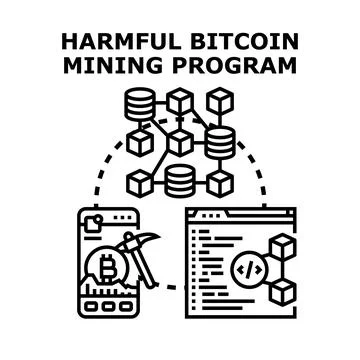 Harmful bitcoin mining program cyber attack concept Illustration