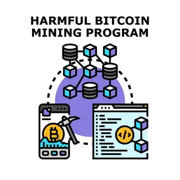 Harmful bitcoin mining program cyber attack concept Stock Illustration