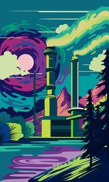 Harmful effects of industrialization on the environment, vector illustration Stock Illustration