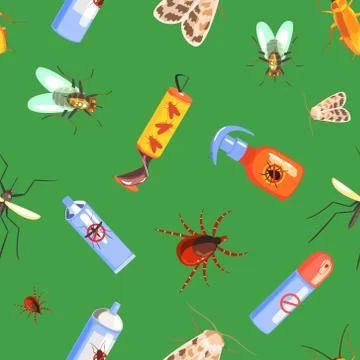 Harmful Insects and Insecticides Seamless Pattern Can Be Used Fabric Wrapping Stock Illustration