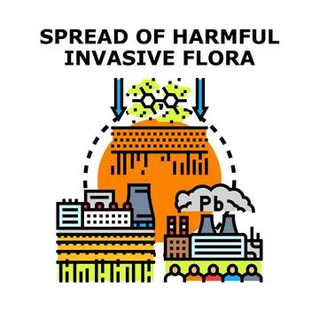 Harmful invasive flora spreading in polluted urban environment Stock Illustration