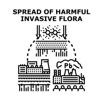 Harmful invasive flora spreading in polluted urban environment Stock Illustration