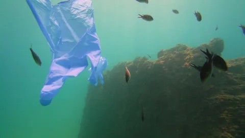 Harmful Plastic Gloves Float Underwater in Corona Pandemy Times Stock Footage 144895452