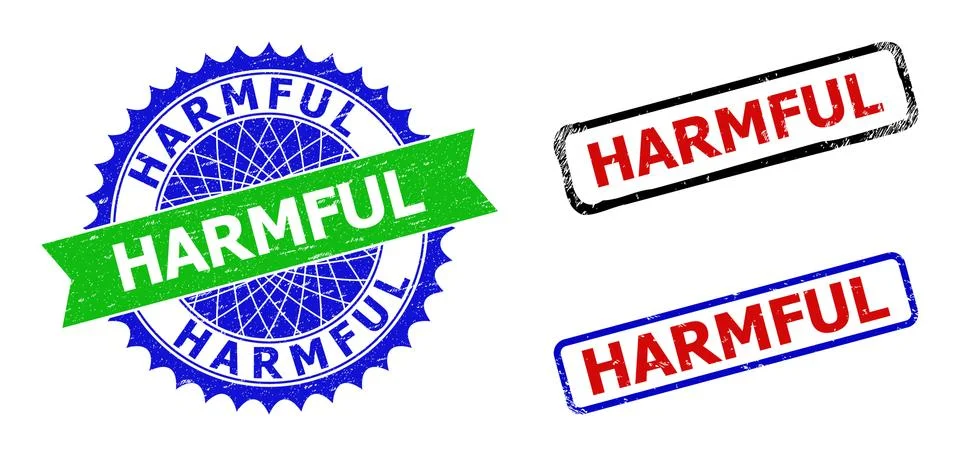 HARMFUL Rosette and Rectangle Bicolor Stamps with Rubber Styles Stock Illustration