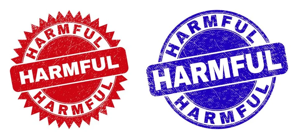HARMFUL Rounded and Rosette Stamp Seals with Scratched Style Stock Illustration