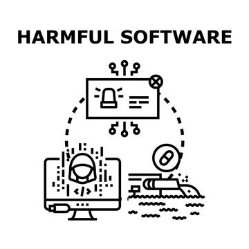 Harmful software causing cyber threats and data leak Stock Illustration
