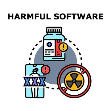 Harmful software posing digital threats and dangers 库存插图