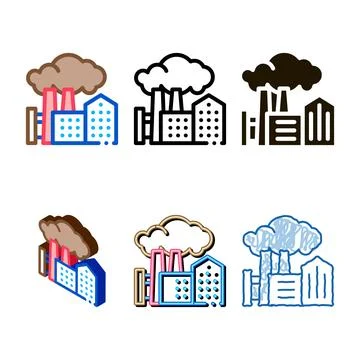 Harmful substances types stations above houses icon vector outline Ilustración de archivo
