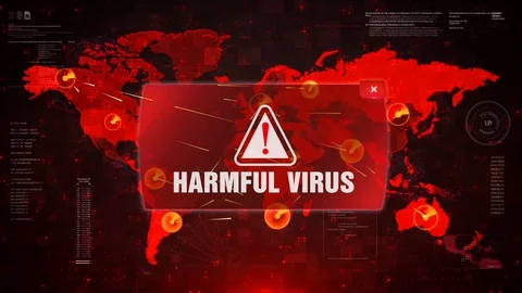 Harmful Virus Alert Warning Attack on Screen World Map. Stock Footage 99275507