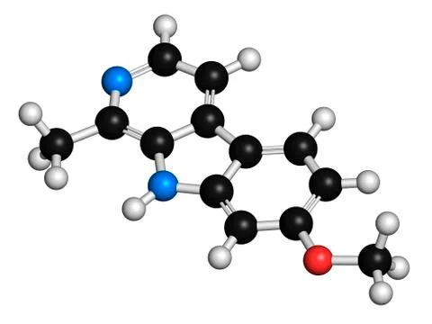 Harmine alkaloid molecule, illustration Stock Illustration