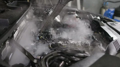 Harmless removal of dirt from the motor using steam. Stock-Footage 244864242