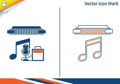 Harmonica, microphone, and music note icon mark graphic vector design. Stock Illustration