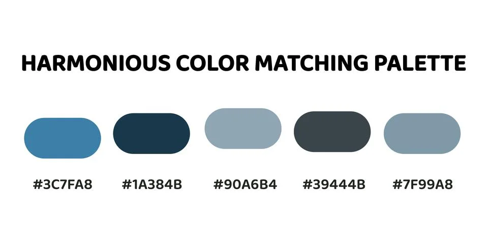 This harmonious color palette blends deep blue tones with soft greys for a .. Stock Illustration