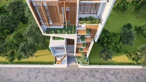 Harmonious Designs 3D Renderings of Residential Building Exteriors Illustrazione stock