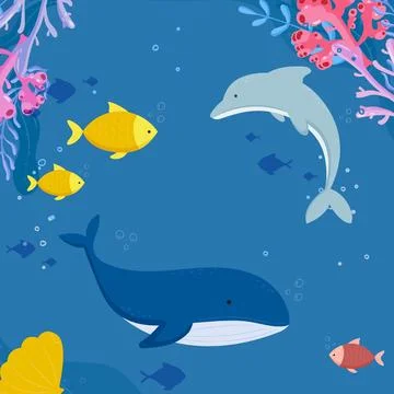 Harmonious Life in the Blue Ocean Stock Illustration