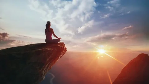 Harmonious Meditation on the Rocks among the Clouds. Loop video, 4K. 스톡 동영상 176338446
