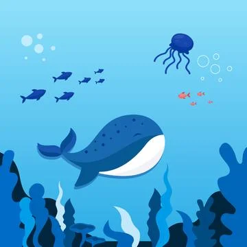 The harmonious symphony between whales and their marine companions. Illustration