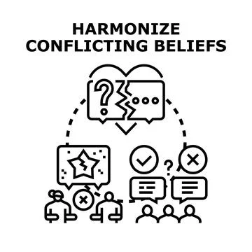 Harmonizing conflicting beliefs and differing opinions Stock Illustration