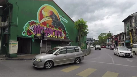 Harmony mural of hornbill and Bunga Raya flowers, Kuching, Malaysia, Borneo Stock Footage 157066656