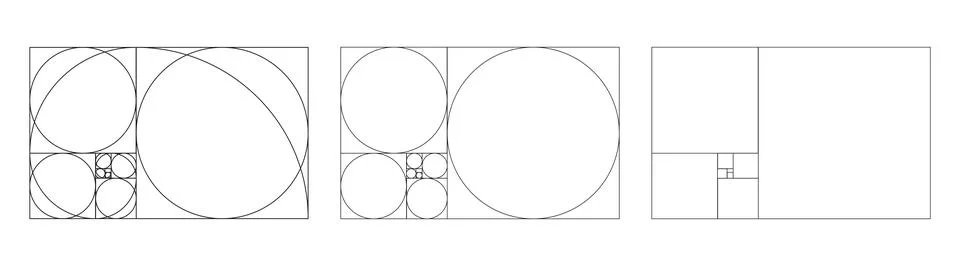 Harmony proportions collection. Fibonacci array, numbers. Stock Illustration