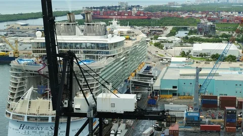 Harmony of the Seas docked after returning to Port Everglades Stock Footage 116425504