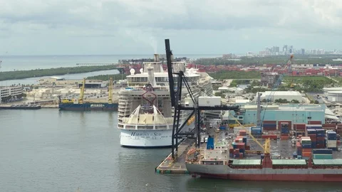 Harmony of the Seas docked at terminal after returning to Port Everglades Stock Footage 117743673