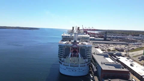 Harmony Of The Seas In Halifax Tourists On Deck In Swimming Pools And Slides Stock Footage 318624476