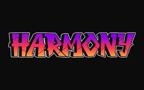 Harmony word trippy psychedelic graffiti style letters.Vector hand drawn do.. Stock Illustration