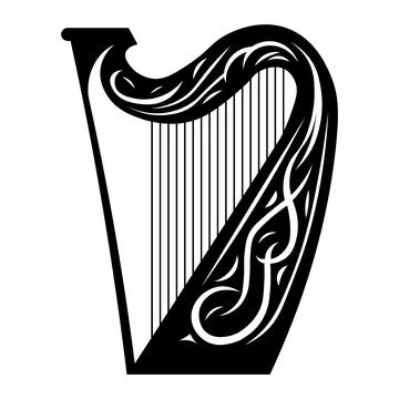 Harp black vector icon on white background Stock Illustration