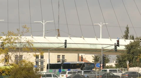 Harp Bridge and Tram 스톡 동영상 61755633