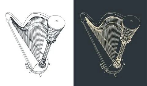 Harp classical instrument illustrations Stockillustratie