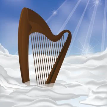 Harp with clouds Stock Illustration