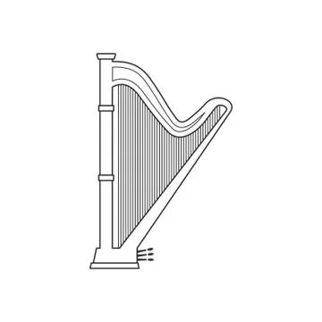 Harp flat black and white icon. Isolated Vector String ill. Stock Illustration