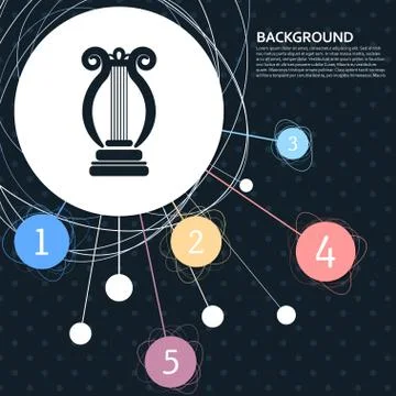 Harp icon with the background to the point and with infographic style. Vector Illustrazione stock