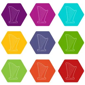 Harp icons set 9 vector Ilustração Stock
