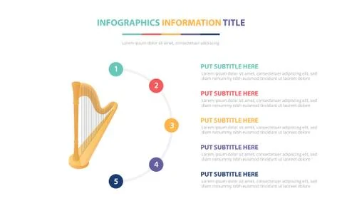 Harp infographic template concept with five points list and various color wit Stock Illustration