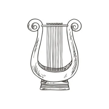 Harp isolated stringed musical instrument sketch Illustrazione stock