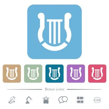 Harp solid flat icons on color rounded square backgrounds Illustrazione stock