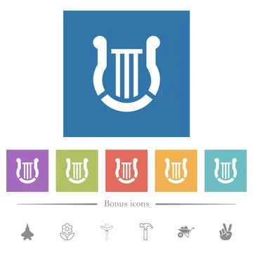 Harp solid flat white icons in square backgrounds 库存插图