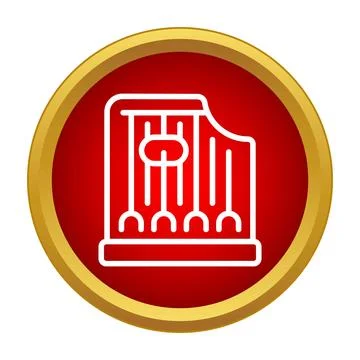 Harp string instrument icon in black and white on red button Stock Illustration