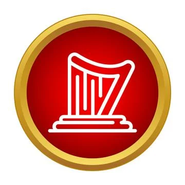 Harp string instrument music flat red icon Stock Illustration