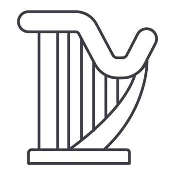 Harp vector line icon, sign, illustration on background, editable strokes Illustrazione stock