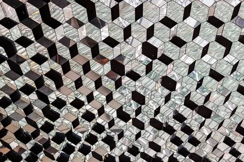 Harpa Cube Glass building ceiling background 库存照片