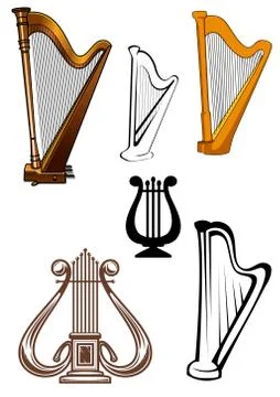 Harps ans lyres stringed musical instruments Stock Illustration