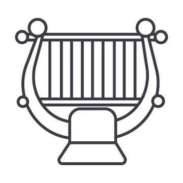 Harp,string, classical music  vector line icon, sign, illustration on backgroun Stock Illustration