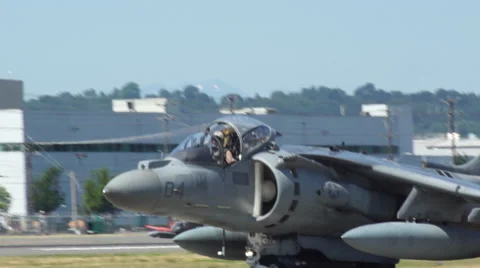Harrier Taxis down runway Stock Footage 44334406