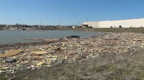 Harrisburg Storm Damage 20 HD Panning by Floating Debris Stock Footage