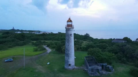 Harrison's Point Lighthouse aerial view, Barbados Stock Footage 327429415