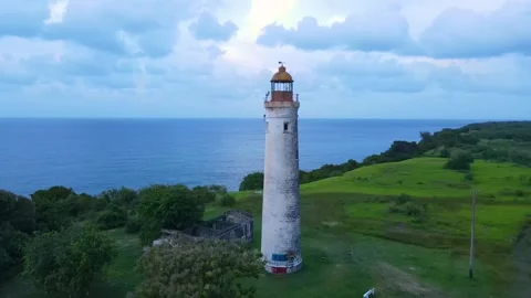 Harrison's Point Lighthouse aerial view, Barbados Stock Footage 327429431